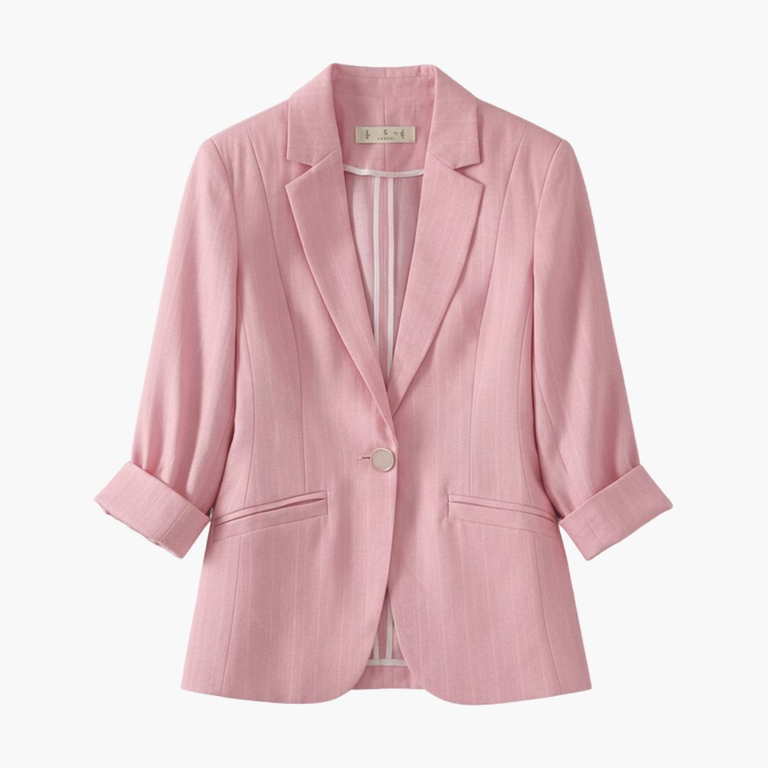Women's Three-Quarter Sleeve Notched Lapel Single-Button Linen Blazer