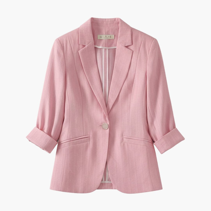 Women's Three-Quarter Sleeve Notched Lapel Single-Button Linen Blazer