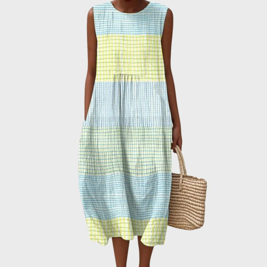 Women's Tiered Linen Sleeveless Midi Dress - Light Blue