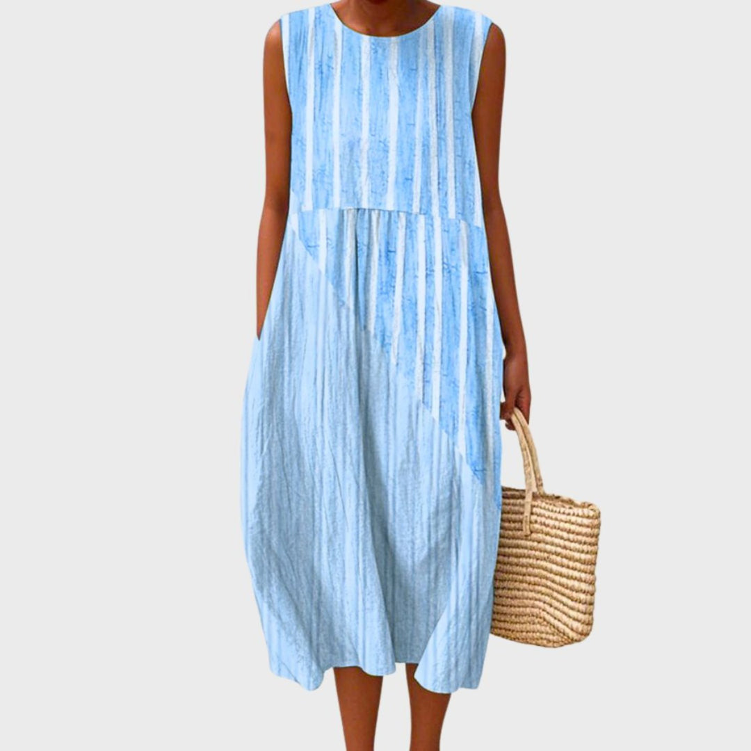 Women's Tiered Linen Sleeveless Midi Dress - Light Blue 2