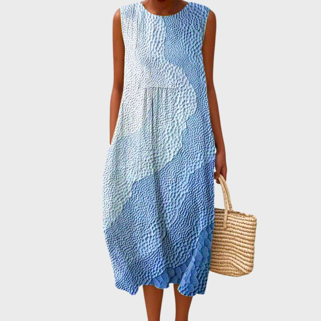Women's Tiered Linen Sleeveless Midi Dress - Steel Blue