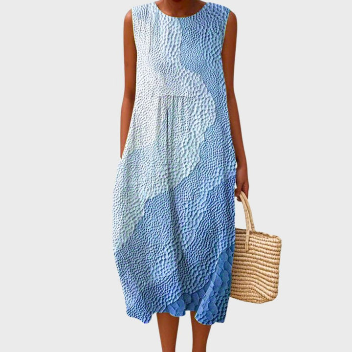 Women's Tiered Linen Sleeveless Midi Dress - Steel Blue