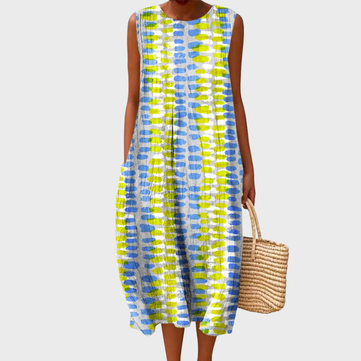 Women's Tiered Linen Sleeveless Midi Dress - Light Gray