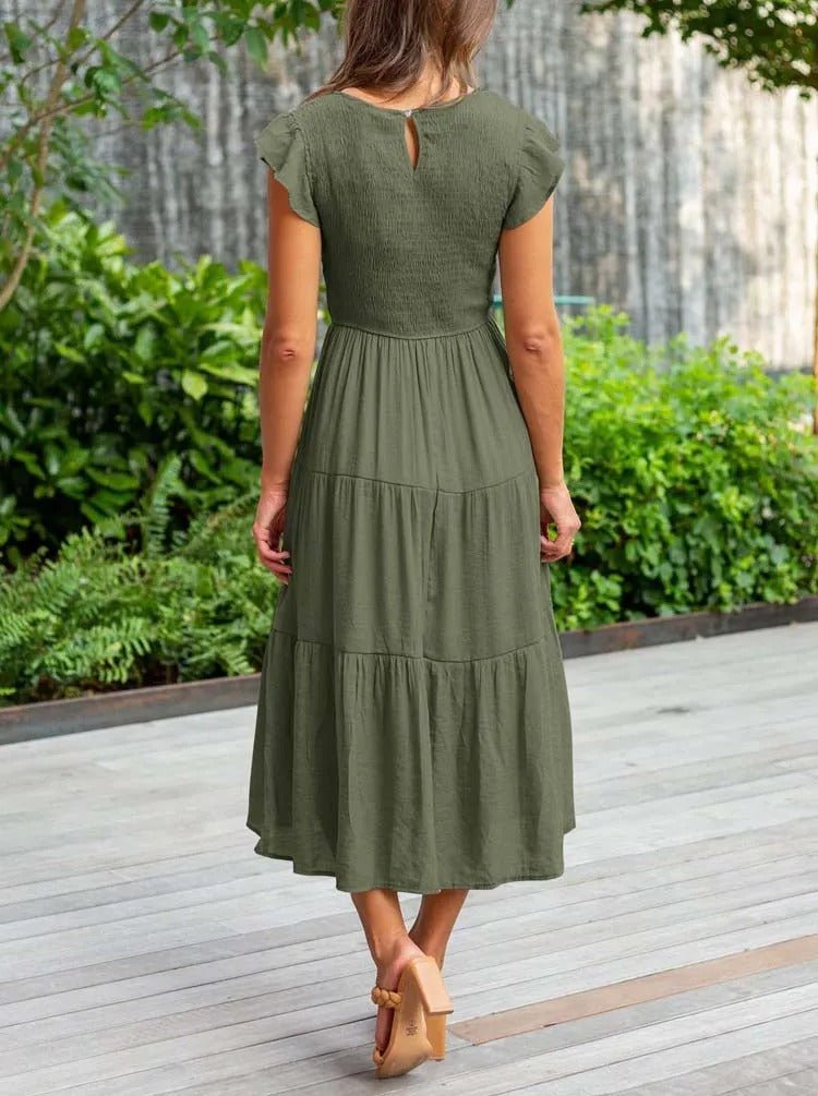 Women's Tiered Ruffle-Sleeve Midi Dress