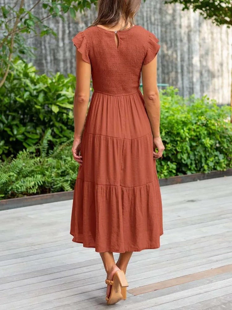 Women's Tiered Ruffle-Sleeve Midi Dress
