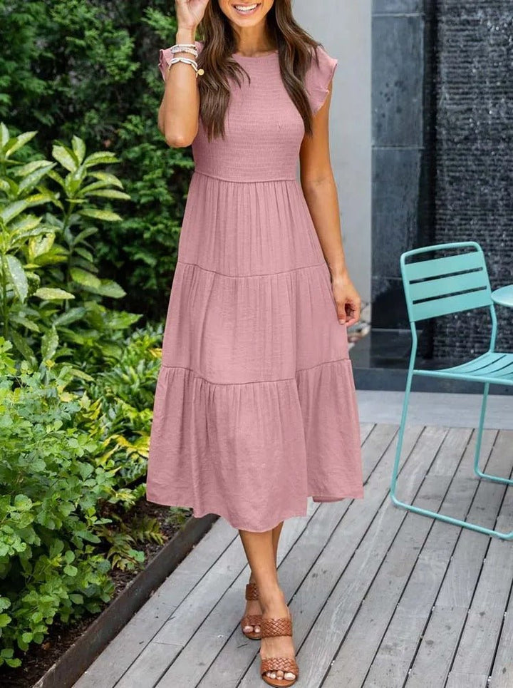 Women's Tiered Ruffle-Sleeve Midi Dress