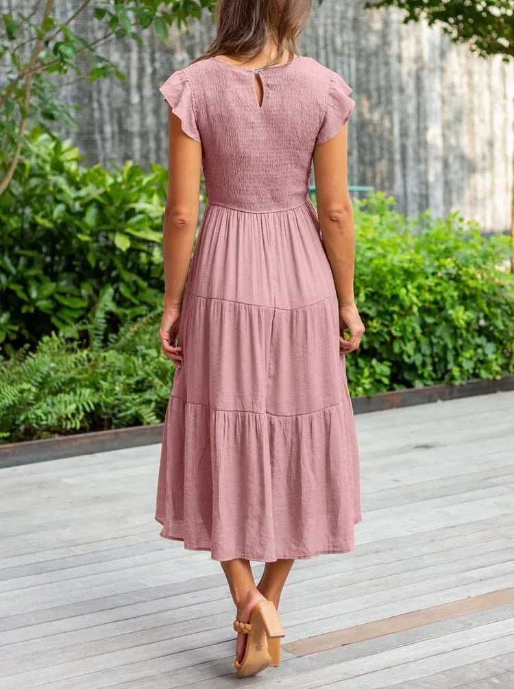 Women's Tiered Ruffle-Sleeve Midi Dress