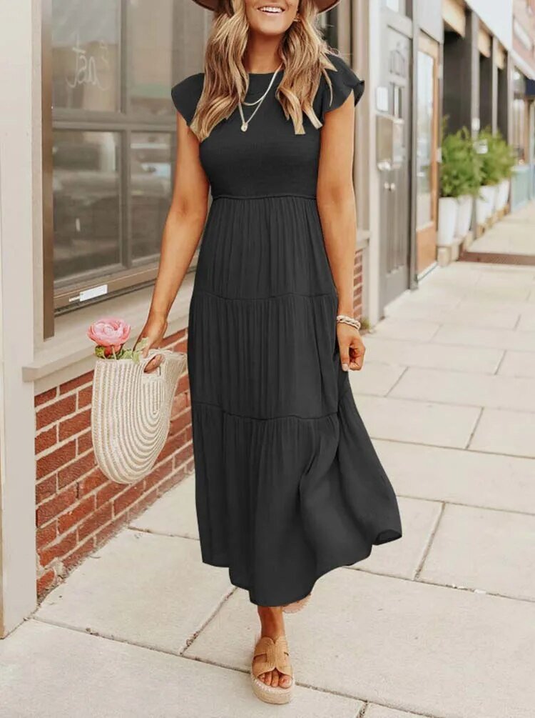 Women's Tiered Ruffle-Sleeve Midi Dress