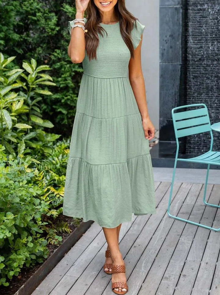 Women's Tiered Ruffle-Sleeve Midi Dress - Light green