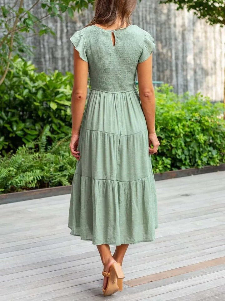 Women's Tiered Ruffle-Sleeve Midi Dress