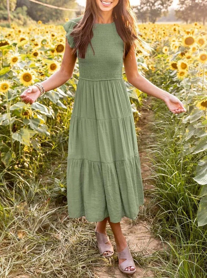 Women's Tiered Ruffle-Sleeve Midi Dress