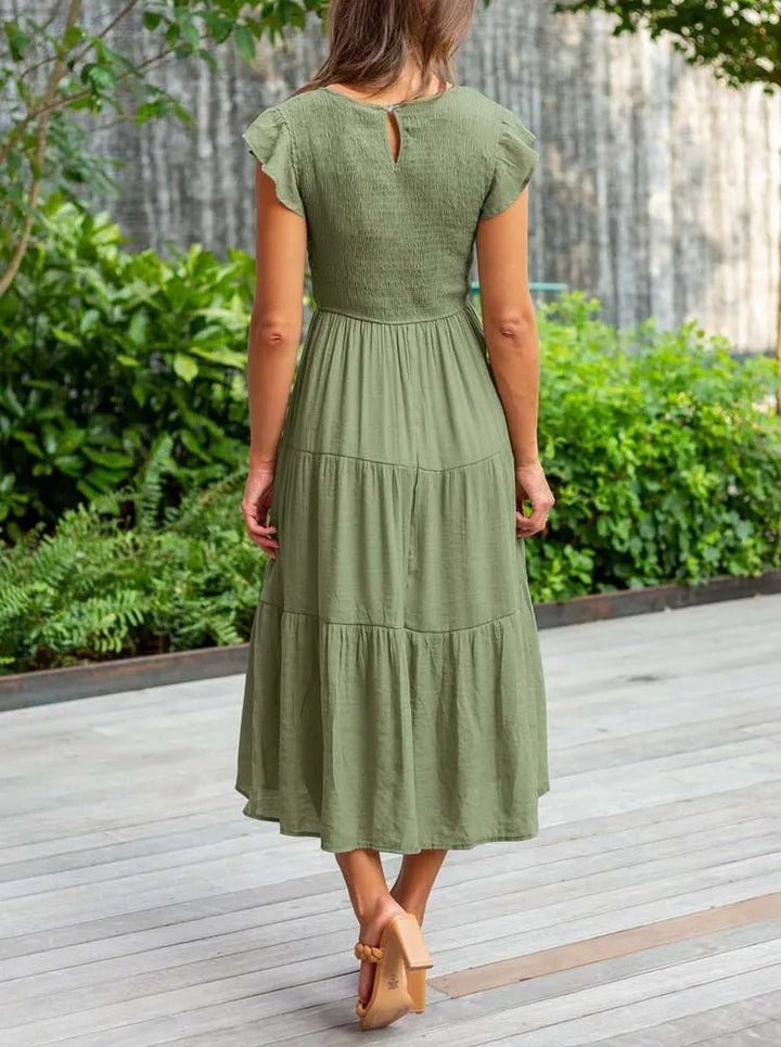 Women's Tiered Ruffle-Sleeve Midi Dress