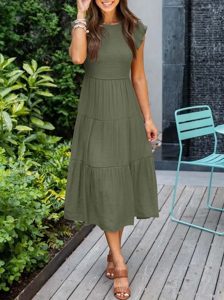 Women's Tiered Ruffle-Sleeve Midi Dress