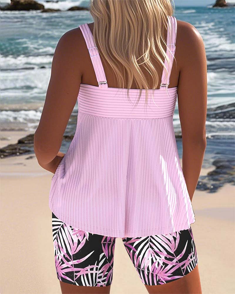 Women's Tummy Control Tropical Print Tankini Set