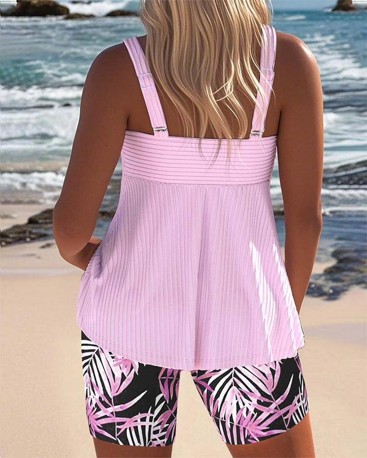 Women's Tummy Control Tropical Print Tankini Set