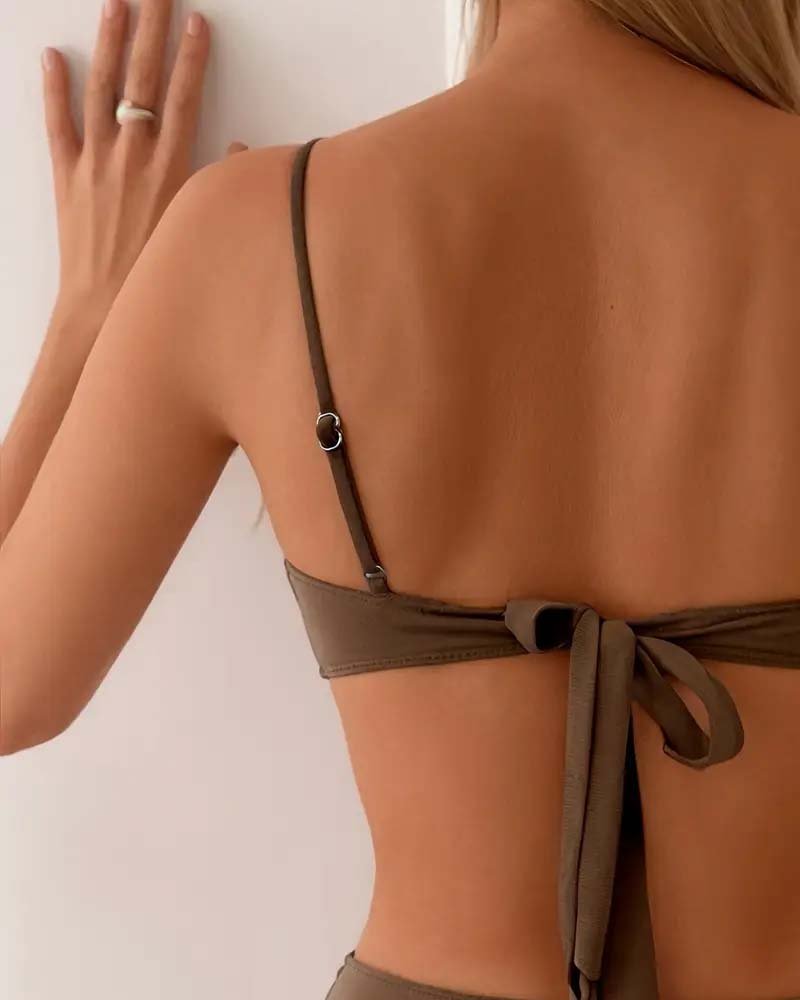 Women's Two-Piece Bandeau Bikini Set with Golden Ring Detail
