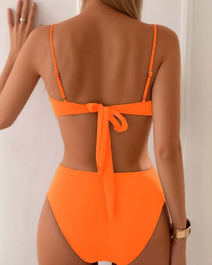 Women's Two-Piece Bandeau Bikini Set with Golden Ring Detail