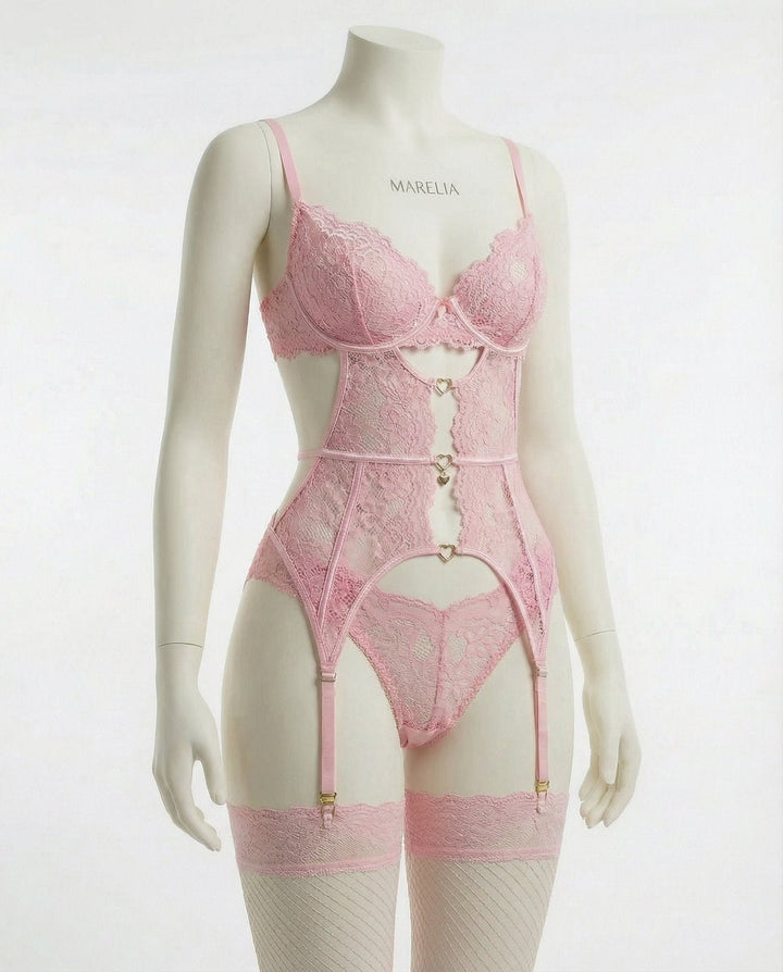 Women's Underwire Lace Garter Belt Lingerie Set