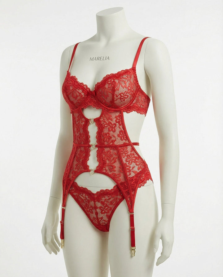 Women's Underwire Lace Garter Belt Lingerie Set