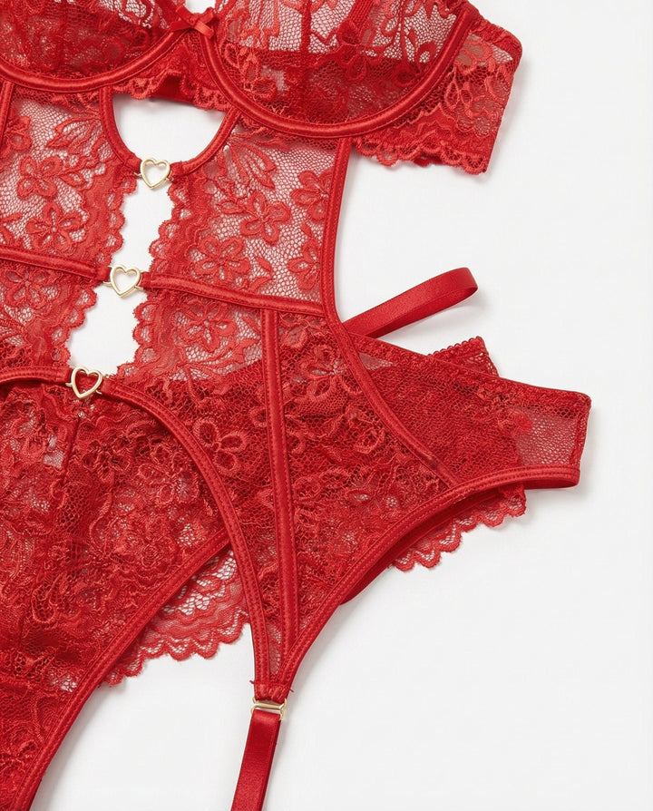 Women's Underwire Lace Garter Belt Lingerie Set