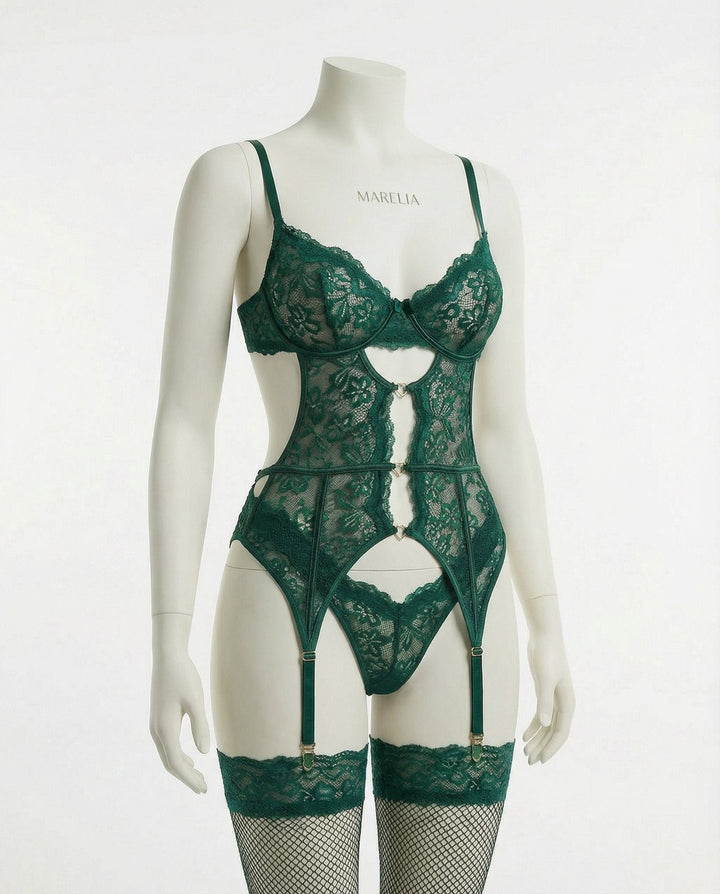 Women's Underwire Lace Garter Belt Lingerie Set