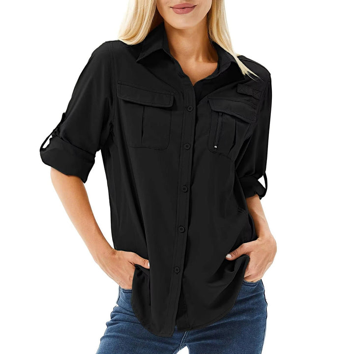 Women's UPF 50 Long-Sleeve Roll-Up Hiking Shirt - Black