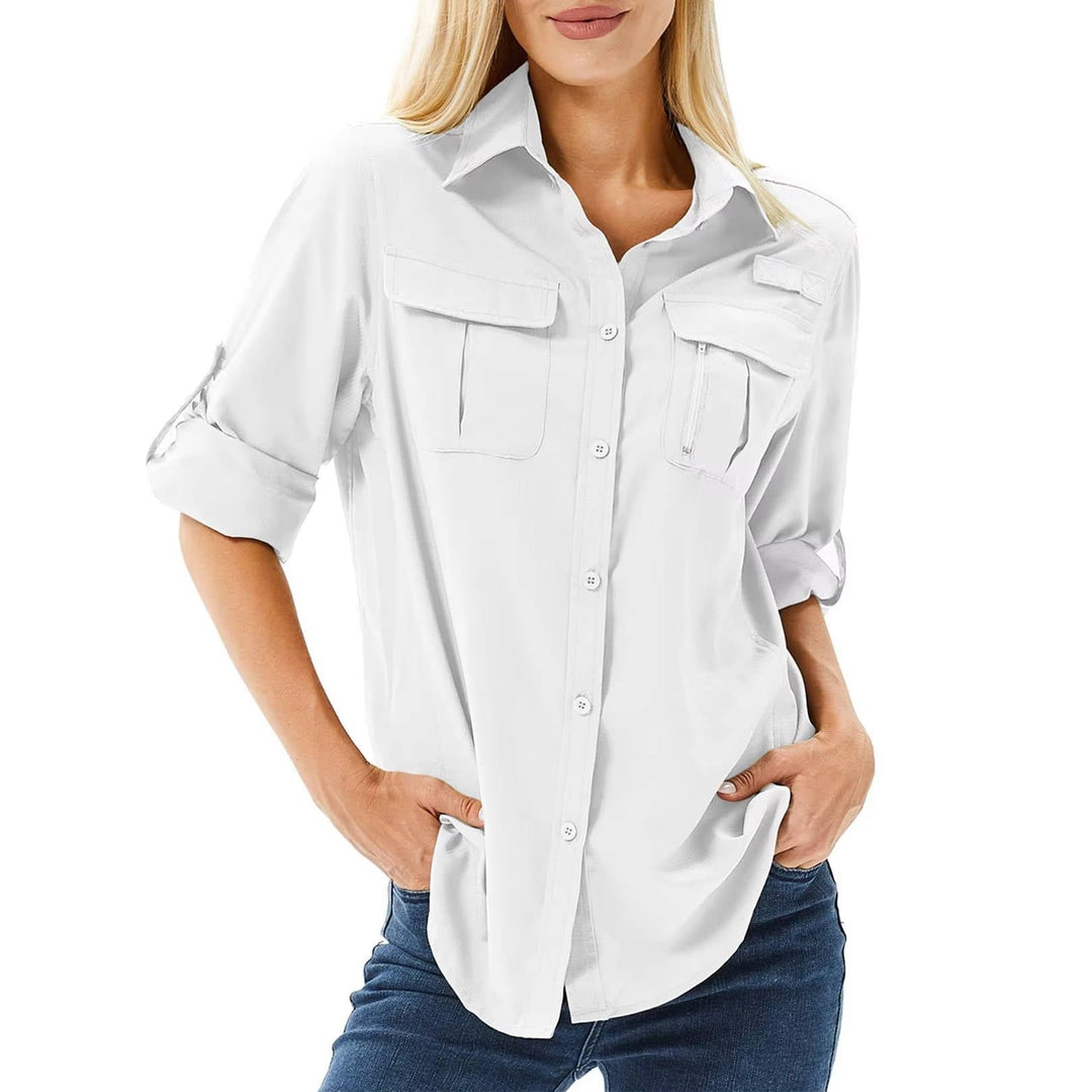 Women's UPF 50 Long-Sleeve Roll-Up Hiking Shirt - White