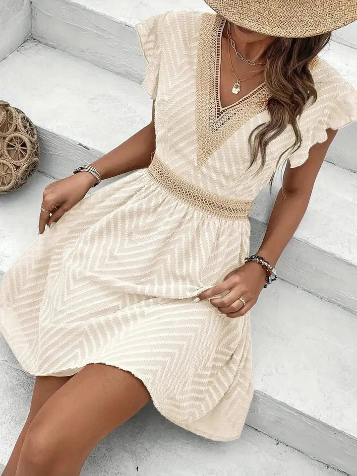 Women's V-Neck Lace-Trim Flutter-Sleeve Mini Dress