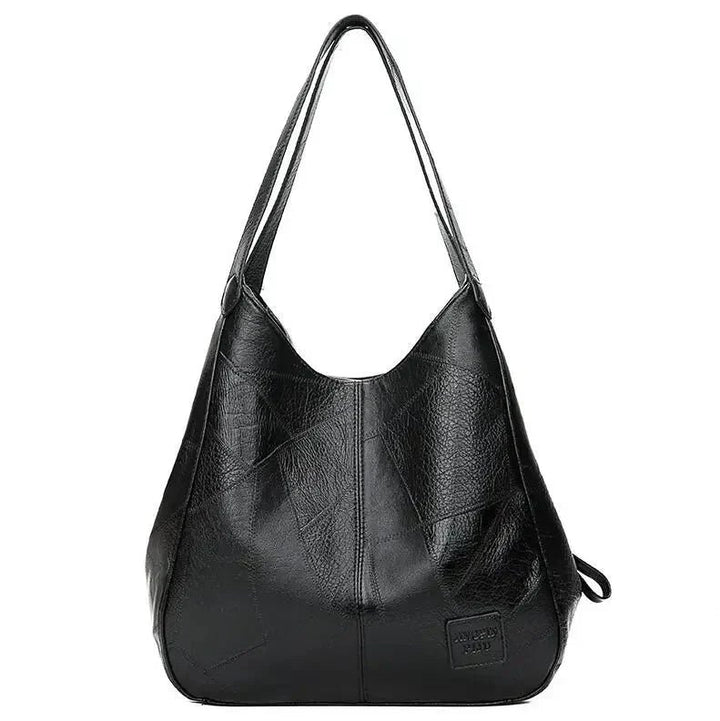 Women's Vintage Soft Leather Slouchy Hobo Shoulder Bag - Black