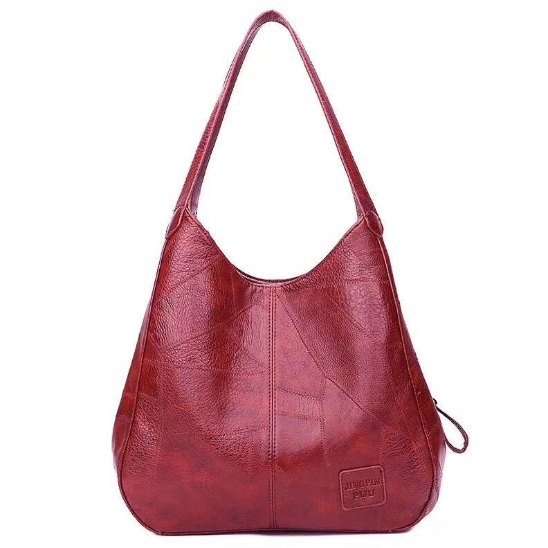 Women's Vintage Soft Leather Slouchy Hobo Shoulder Bag - Red