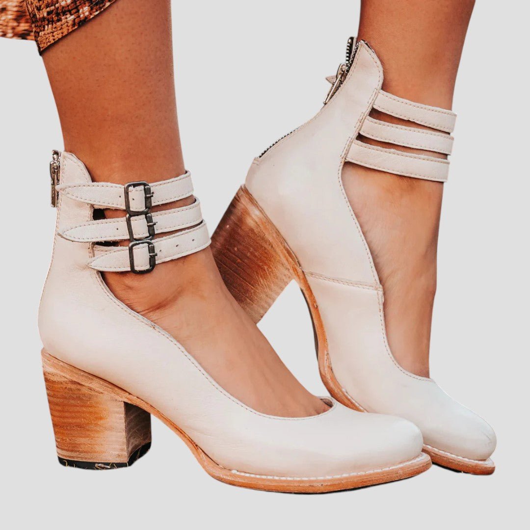 Women's Vintage-Style Block-Heel Ankle Strap Pumps - White