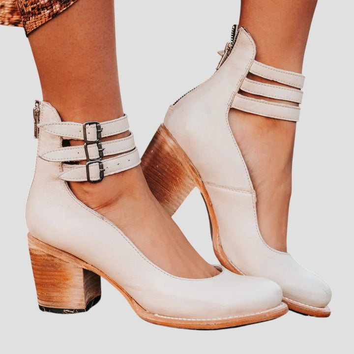 Women's Vintage-Style Block-Heel Ankle Strap Pumps - White