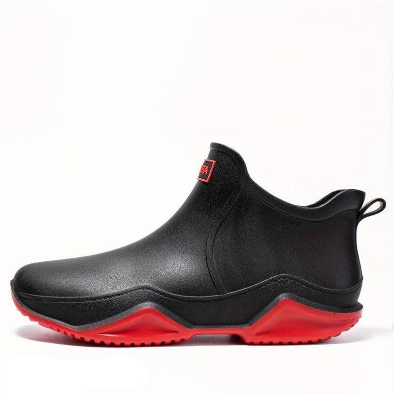 Women's Waterproof Slip-On Ankle Rain Boots - Black/Red