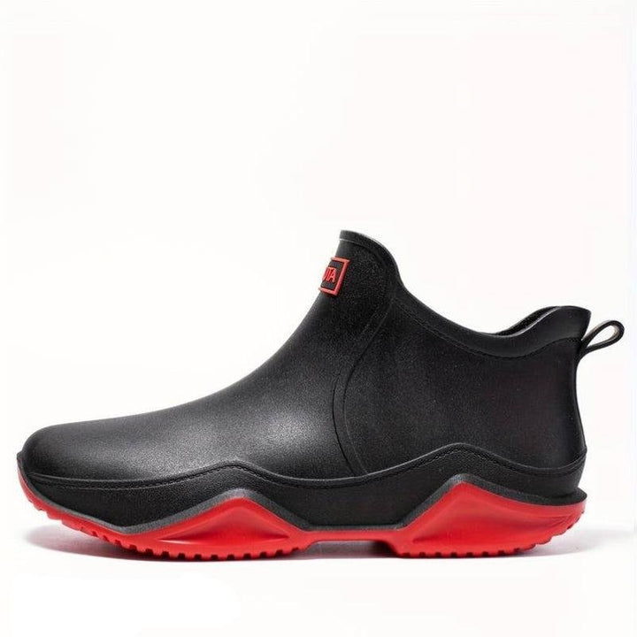 Women's Waterproof Slip-On Ankle Rain Boots - Black/Red