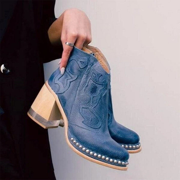 Women's Western Embroidered Block-Heel Ankle Boots - Capri Blue