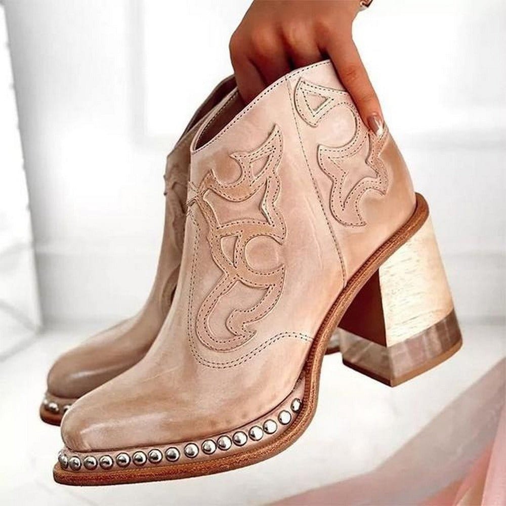 Women's Western Embroidered Block-Heel Ankle Boots