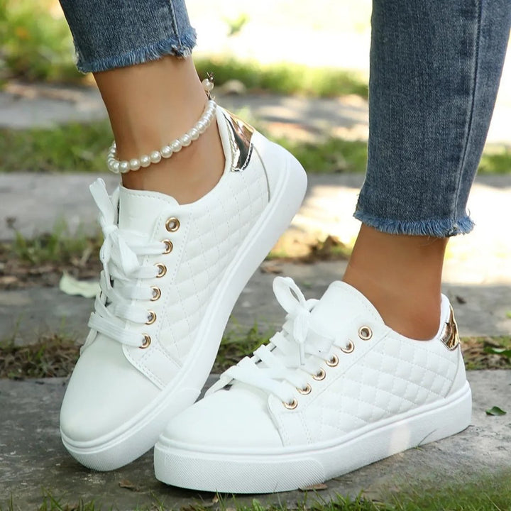 Women's White Ergonomic Comfort Lace-Up Sneakers - Wit