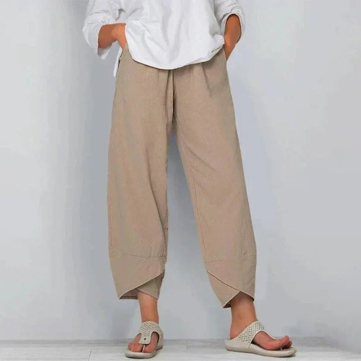 Women's Wide-Leg Linen Cross-Hem Lantern Pants - Khaki