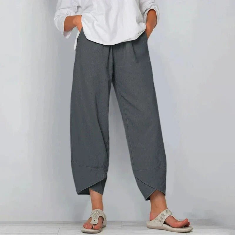 Women's Wide-Leg Linen Cross-Hem Lantern Pants - Gray