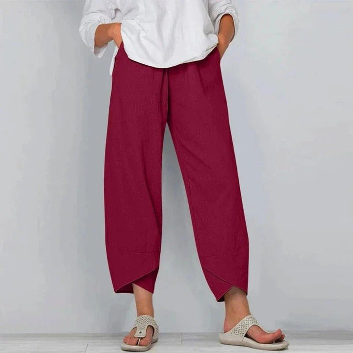 Women's Wide-Leg Linen Cross-Hem Lantern Pants - Red
