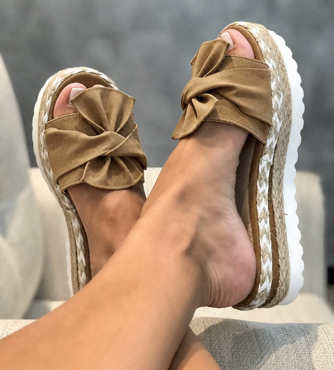 Women's Woven Bow Platform Wedge Sandals - Brown