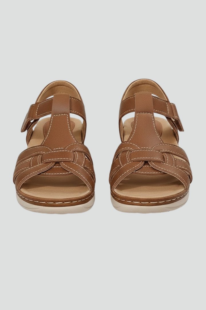 Women's Woven Strap Flat Open-Toe Sandals Velcro Closure