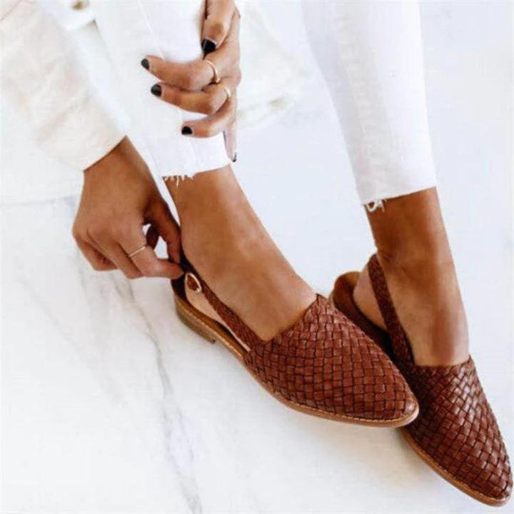 Women's Woven Vegan Leather Flat Ballet Shoes - Dark Brown