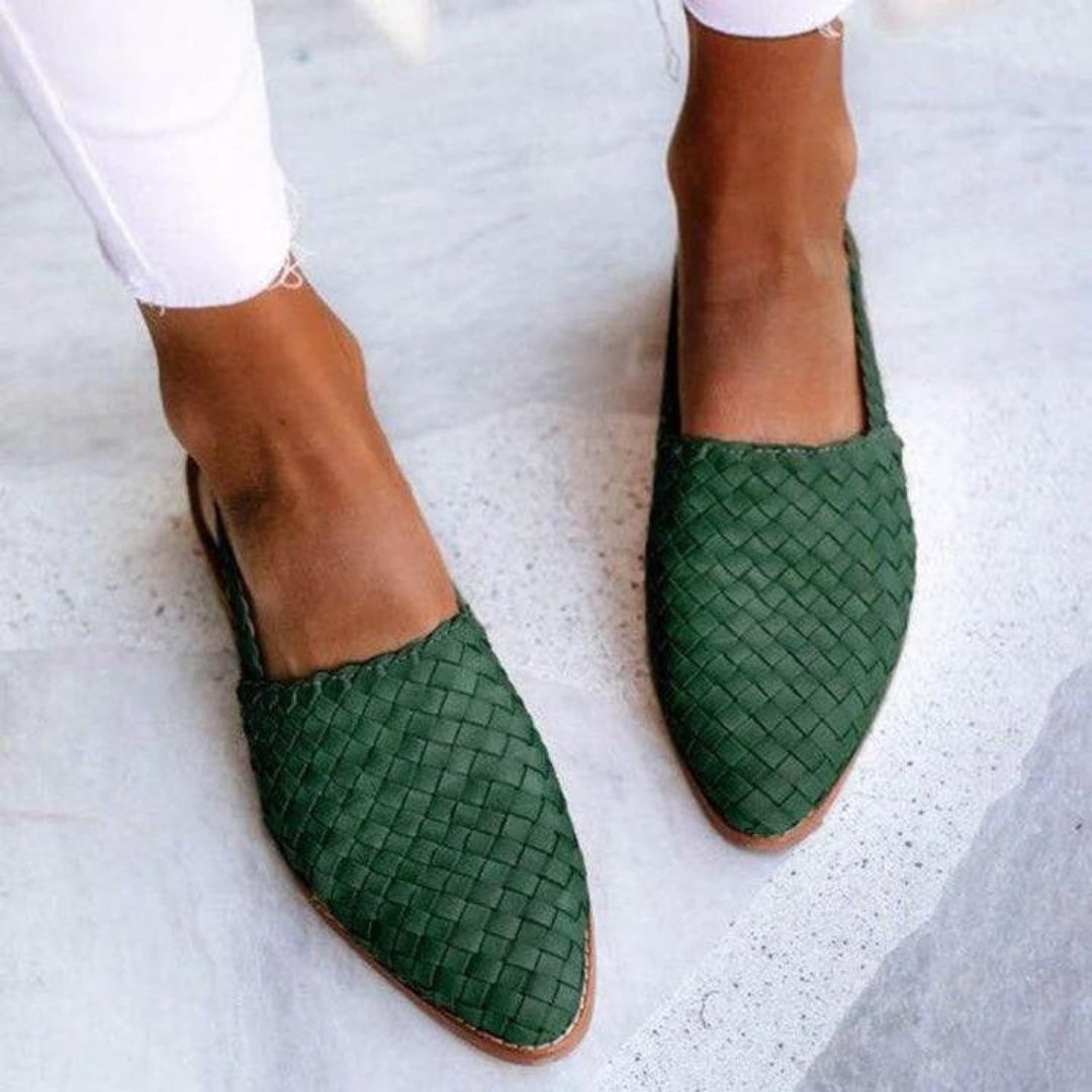 Women's Woven Vegan Leather Flat Ballet Shoes - Green