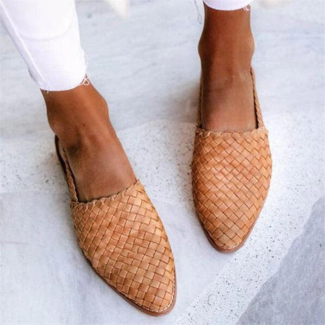 Women's Woven Vegan Leather Flat Ballet Shoes - Light Brown