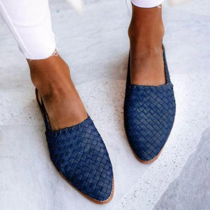 Women's Woven Vegan Leather Flat Ballet Shoes - Blue